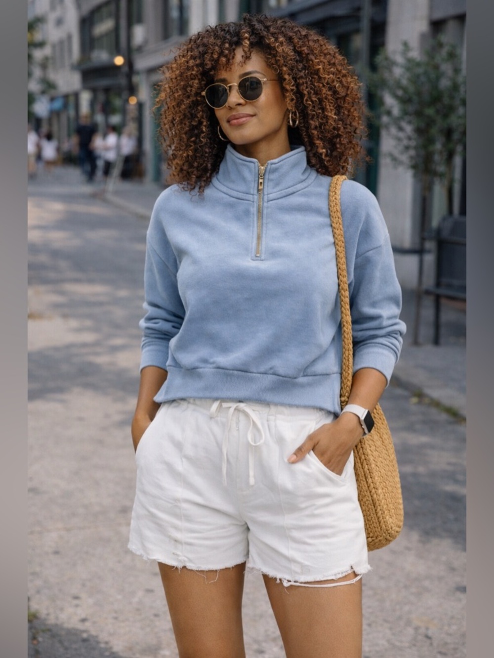 Forever 21 Blue Cropped Half-Zip Scuba Sweatshirt size small